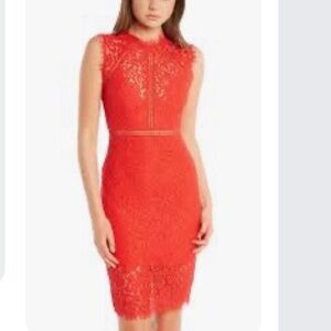 Bardot Red Lace Sheath Dress Women’s Size L (US 10) | Sleeveless Cocktail Midi